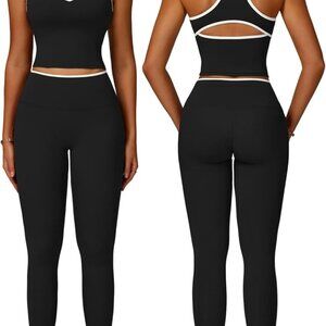 Stylish Women’s Color Block 2-Piece Workout Set: Racerback & High Waist Leggings